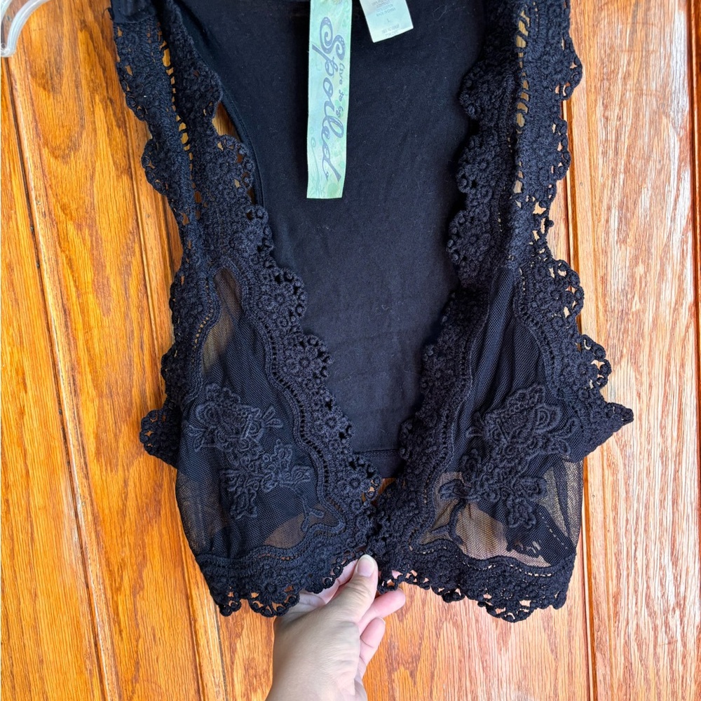 Spoiled Black Lace Trim Top
